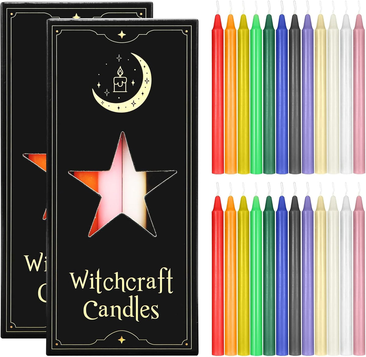 24 pcs Colored Candle Chime,Spell Candles Unscented Colored Candles Mini Taper,16cm-6.5Inch Tall 0.4 Inch Diameter, Candle Holder Rituals, Prayer, Meditation (24, 16cm)
