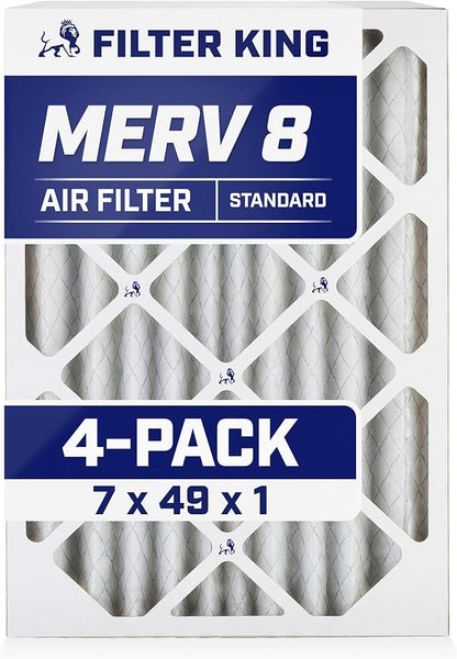 Filter King 7x49x1 Air Filter | 4-PACK | MERV 8 HVAC Pleated A/C Furnace Filters | MADE IN USA | Actual Size: 7 x 49 x .75"