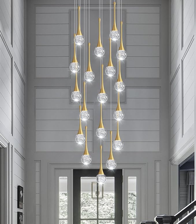 18 Light Modern Glam Crystal Chandelier for High Ceiling LED Dimmable Ceiling Pendant Light Staircase Foyer Enterway Living Room Chandelier Lighting Antique Gold