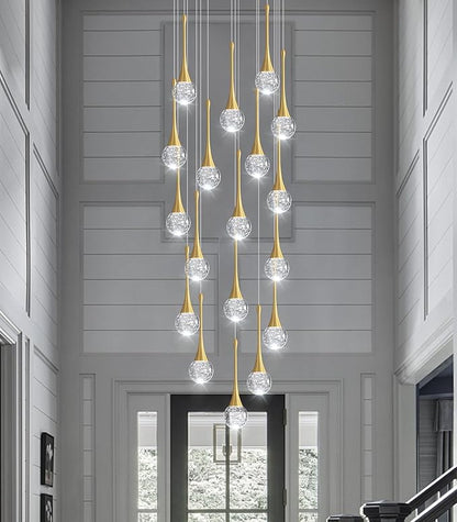 18 Light Modern Glam Crystal Chandelier for High Ceiling LED Dimmable Ceiling Pendant Light Staircase Foyer Enterway Living Room Chandelier Lighting Antique Gold