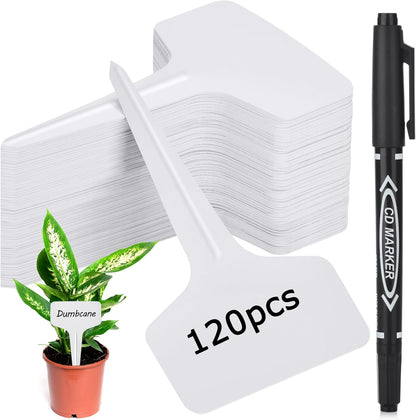 Plant Labels 120pcs with Garden Plant Markers Pen of Outdoor Waterproof,T-Type Plant Tags and Permanent Marking Pen, Garden Labels Gardening Gifts for Women Men