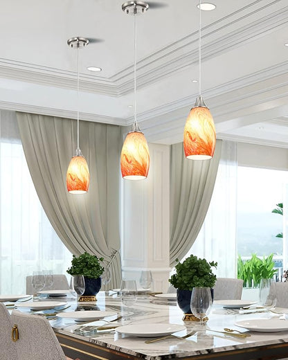 Art Glass Mini Pendant Lights Kitchen Island Marble Glass Pendant Light Shade with Brushed Nickel Finish Ceiling Hanging Lights for Kitchen Over Sink,Dining/Living Room Red Marble-1Pack
