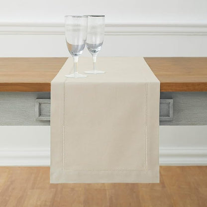 Solino Home Linen Hemstitch Table Runner 48 Inches - Cotton Linen Short Table Runner 14 x 48 Inch Ideal for Dresser and Coffee Tables - Fall, Autumn, Halloween, Thanksgiving, Christmas