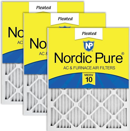 Nordic Pure 12x12x1 (Actual Size: 11 3/4 x 11 3/4 x 3/4) Pleated MERV 10 Air Filters 3 Pack