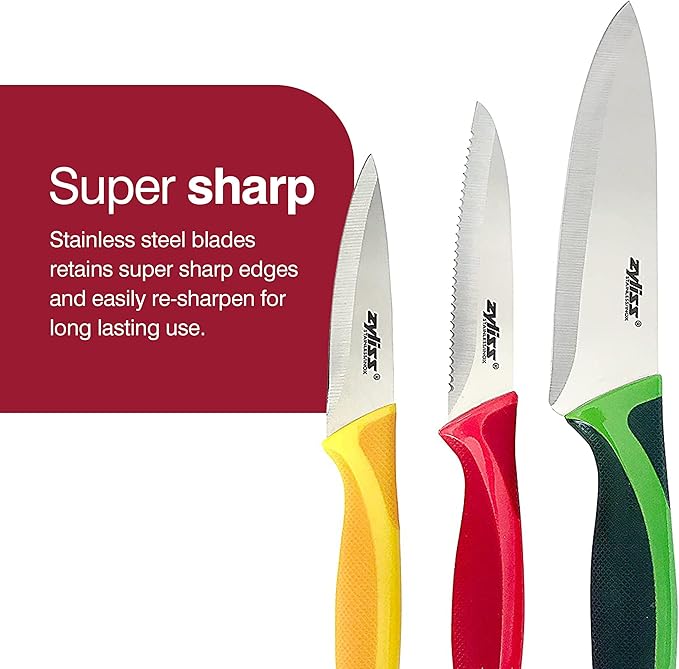 Zyliss 3 Piece Knife Value Set - Kitchen Knife Set - Kitchen Knife Set with Sheath Covers - Includes Paring, Serrated Paring & Utility Knives - Stainless Steel