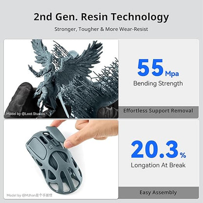 ANYCUBIC 2nd Gen Resin Technology ABS-Like Resin 2.0, 3D Printer Resin with High Toughness, More Precise Details, Low Odor, Wide Compatibility for All LCD Resin 3D Printers (HD Grey, 1kg)