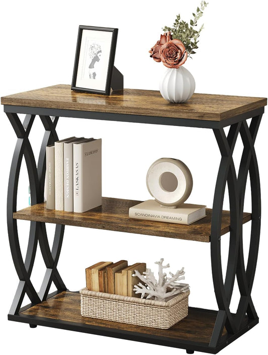 End Table, Narrow Side Table, 3-Tier End Table with Metal Frame, Living Room Side Table with Storage for Couch, Sofa, Bedroom, Small Spaces, Easy Assembly, 23.6"D*11.8"W*23.6"H, Rustic Brown
