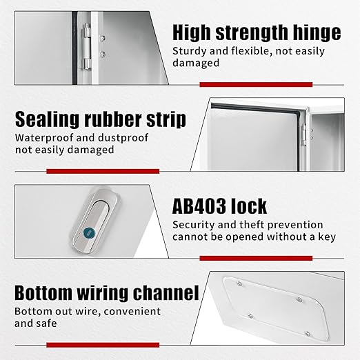 Electrical Box 20 x 16 x 10 Inch Indoor Outdoor Electrical Enclosure Box Steel Junction Box Wall Mounted Universal Electrical Project Box with Safety Locks and Mounting Plates