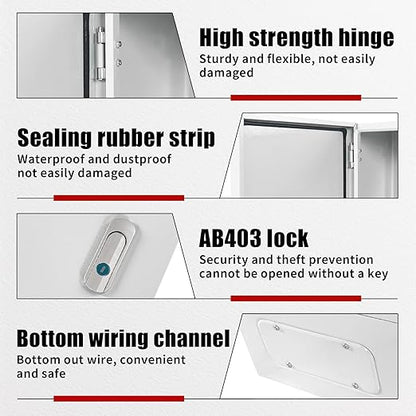 Electrical Box 16 x 12 x 6 Inch Indoor Outdoor Electrical Enclosure Box Steel Junction Box Wall Mounted Universal Electrical Project Box with Safety Locks and Mounting Plates