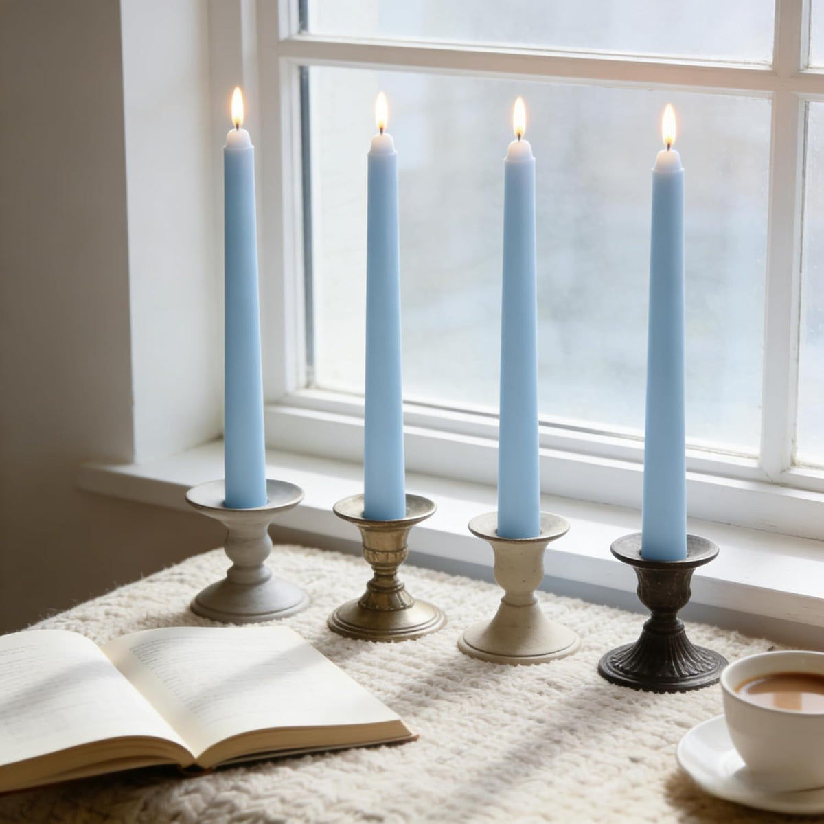 20-Pack Ice Blue Taper Candles Unscented, 10 Inch Tall Dinner Table Candles for Winter Wedding Centerpieces, Bulk Candlesticks Smokeless Dripless, Cool Blue Decorative Candle for Home Decor