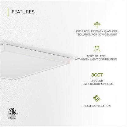 ASD LED 12" Square Flush Mount Ceiling Light Fixture, Low Profile Surface Lighting | 5CCT, Dimmable, Ultra-Thin, ETL Listed | 24W 1700LM 2700-6000K 120V | Kitchen, Bedroom Lamp | White, 12 Pack