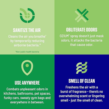 Ozium Air Sanitizer Spray - Room Odor Eliminator for Home, Car, and Office - Country Fresh Air Cleaner - 8 oz Can - 6 Pack