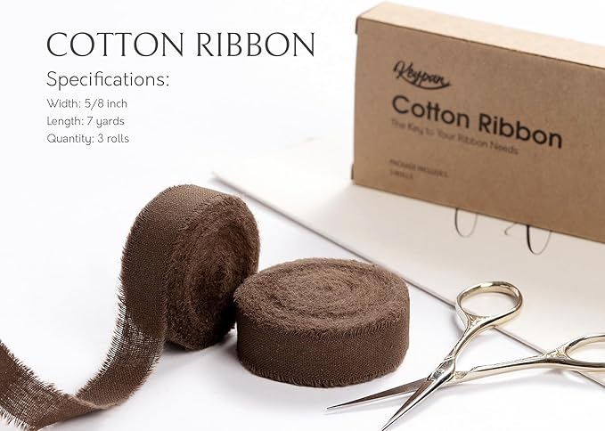 Brown Ribbon 5/8" x 21 Yards with Frayed Fringe Fabric Cotton Ribbons for Gift Wrapping Wedding Invitations Flower Bouquet Baby Shower