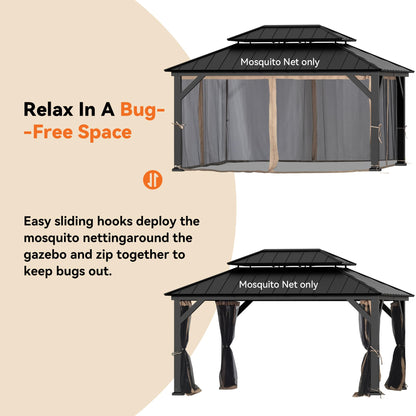 Covered Outdoor Gazebo Mosquito Netting Replacement Universal 4-Panel Sidewalls 12' x 16', Outdoor Gazebo Mosquito Nettings with Double Zipper, Replacement for Patio Canopy, Garden (Mosquito Net Only)