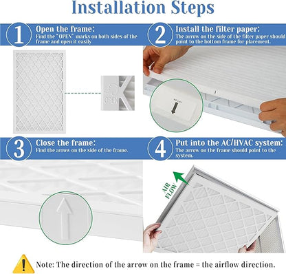 20x20x1 MERV 11 Air Filter, Quality AC/HVAC Furnace Filter，2 Reusable ABS Frame + 8 Pack Replaceable Filter Media，Breathe Fresher and Cost-effective