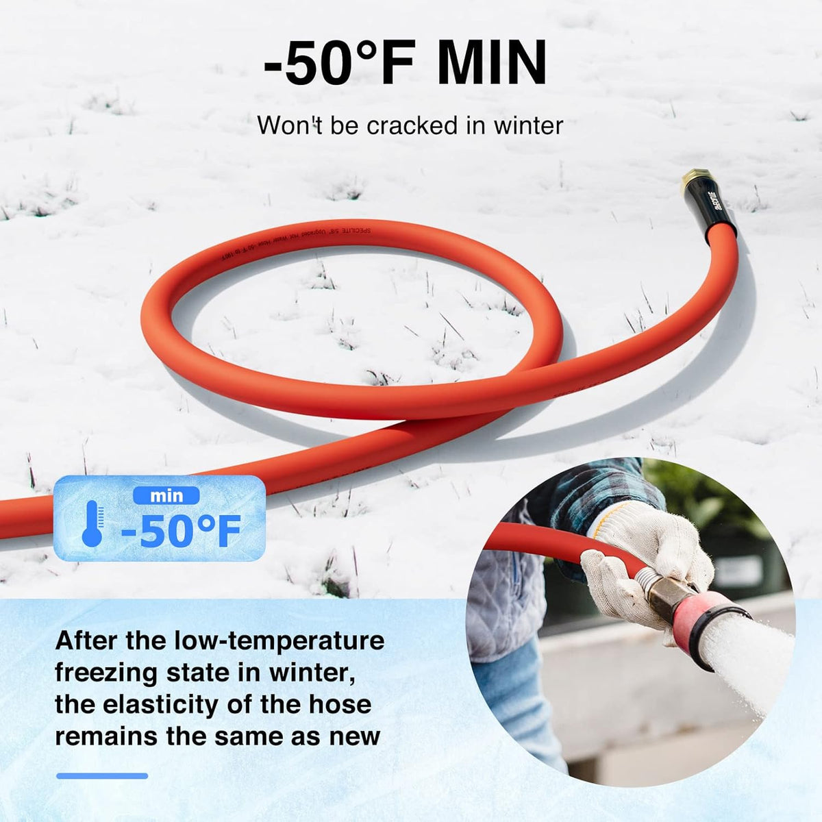 SPECILITE 5/8" Hot/Cold Short Leader Garden Water Hose 10 ft, -50℉-190℉, Flexible & Lightweight Rubber Pipes With 3/4" Brass Fittings for Yard, Outdoor, Farm, Red