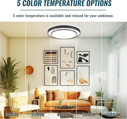2Pack 20" LED Flush Mount Ceiling Light Fixture 5CCT, Black Dimmable Light Fixture Ceiling Mount 36W, Modern Simple Close to Ceiling Light Fixtures for Living Room,Kitchen, Bedroom