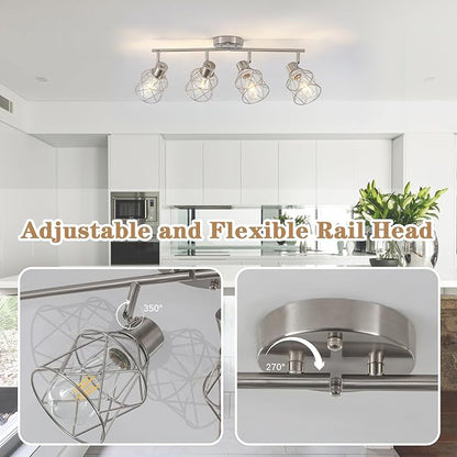 BUXVRCS Adjustable Multi-Directional Brushed Nickel Light Fixtures, Semi Flush Mount Ceiling Light, Kitchen Light Fixtures Ceiling Mount, Geometric Metal Cage Industrial Spotlight Fixtures
