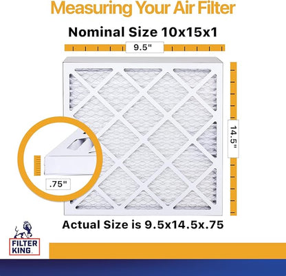 Filter King 10x15x1 Air Filter | 6-PACK | MERV 13 | HVAC Pleated AC Furnace Filters | MADE IN USA | Actual Size: 9.5 x 14.5 x .75"
