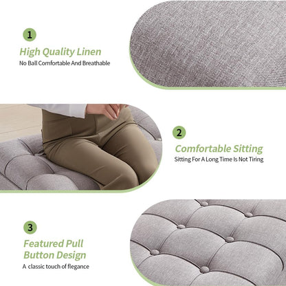 38-inch Grey Fabric Storage Ottoman Bench with Hinged Lid - Long End of Bed Bench for Bedroom, Living Room & Entryway, Footrest Seat Trunk