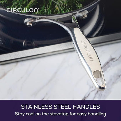 Circulon C1 Series Clad Stainless Steel with ScratchDefense Technology Cookware Nonstick Induction Frying Pans/Skillets, Metal Utensil Safe, 8.5 Inch and 10 Inch, Polished Stainless Steel