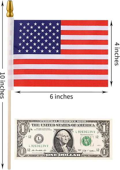 150pcs Small American Flags on Stick, Handheld 4 x 6 Inchs Mini American Flags with Kid-Safe Golden Spear Top, US Flags for 4th of July Decorations Outdoor, Independence Day Decorations