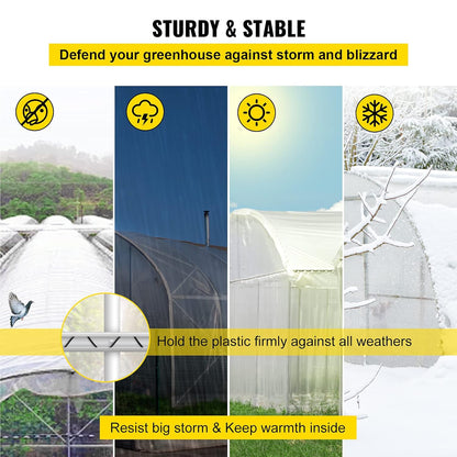VEVOR Greenhouse Spring Wire and Lock Channel 30 Packs, 6.56 ft PE Coated Aluminum Alloy Bundle Kit, Plastic Poly Film or Shade Cloth Attachment w/Screws, Silver