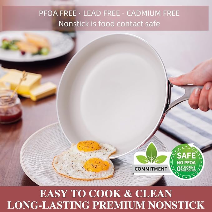 Kitchen Pots and Pans Set Non Stick, 11 Pcs Ceramic Cookware Set with Stay-Cool Handle, Pot and Pan Set NonToxic PFOA/PFAS Free, Dishwasher/Oven Safe, Evenly Heats, Enamel Exterior - Coral Red