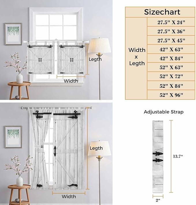 Farmhouse Wood Grain Bedroom Curtains 63 Inch Length, Window Curtains Tab Top, Vintage Country Barn Gate Grey Light Filtering Window Treatments Drapes 42"x63" 2 Panel