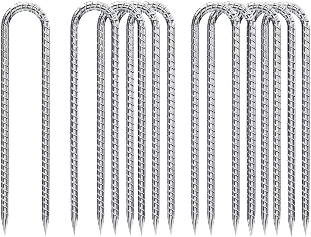 U-Hook-Rebar-Stakes-12 Inch, Ground Stakes Heavy Duty Rebar Stakes for Camping 8pcs Rebar Stakes Rust Proof Coated Metal for Flower Gardens Dog Fence Camping Tents Chicken Coop