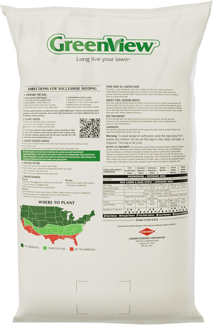 GreenView Pure Grass Seed Turf Type Tall Fescue Sun & Shade Blend, 20 lb. Bag – Covers up to 5,000 sq. ft.