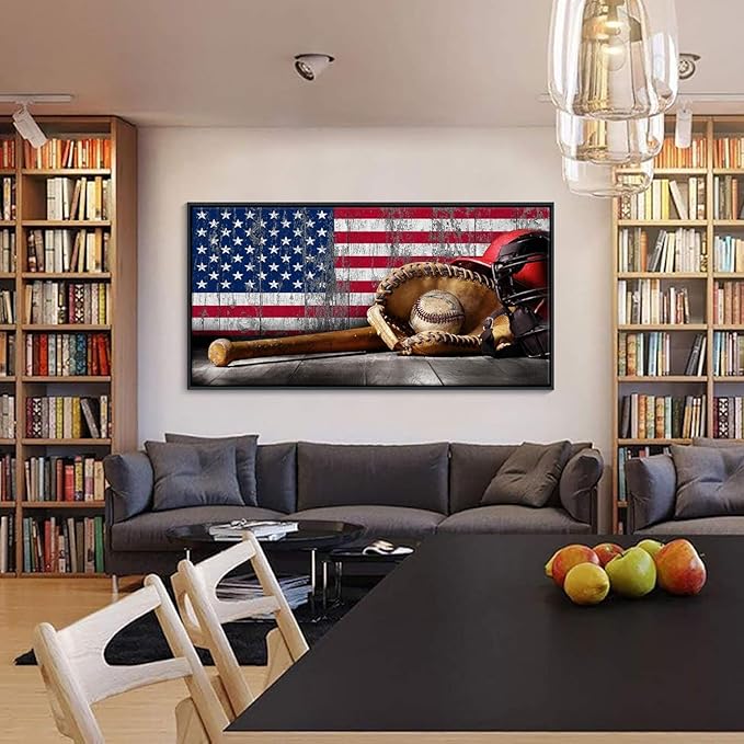 YDYSUNE Baseball Wall Art Vintage American Flag Canvas Prints Sports Pictures Paintings for Living Room Office Home Decorations Modern Artwork 20×40IN