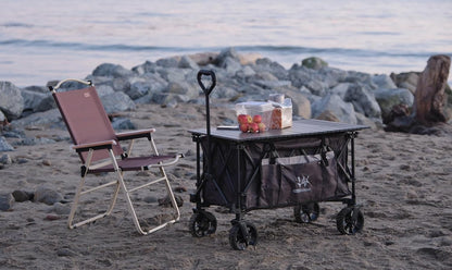 Whitsunday Folding Collapsible Utility Wagon, 400Lbs Heavy Duty Outdoor Park Beach Wagon with Table and Side Pocket for Garden Camping Sports Shopping Purple