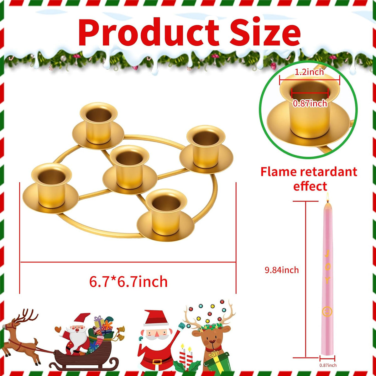 Advent Wreath Candle Holder Set with 5 Taper Candles, Gold Christmas Candle Ring Table Decoration for Advent Christmas Festival Home Church