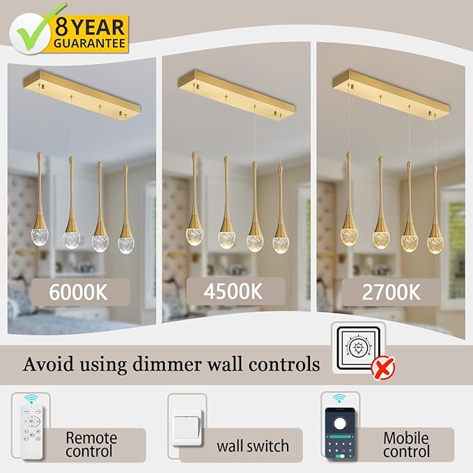 Dining Room Light Fixture 4-Light Gold Kitchen Island Lighting Industrial Linear Crystal Chandeliers for Dining Room Pendant Light Fixture for Living Room Hallway Bedroom