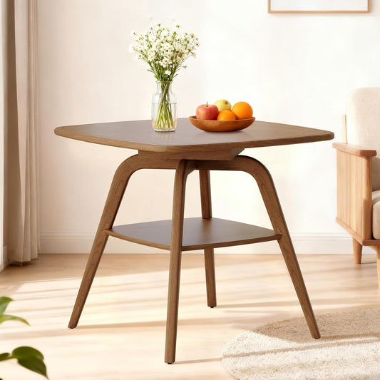 29.5" Square Dining Table for Small Spaces-Solid Wood Frame with Scratch-Resistant Veneer Top, Modern Compact Dinner Table with Storage Shelf for Kitchen, Apartment (Natural)