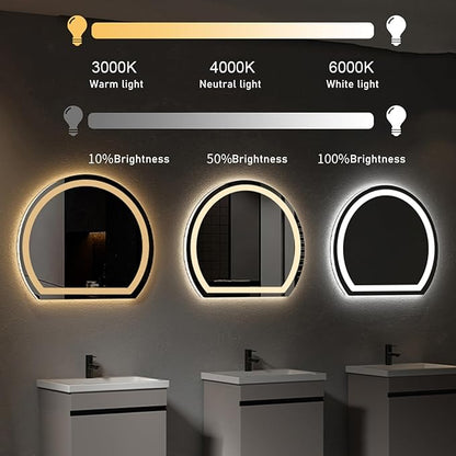 Bathroom Mirror with 3 Colour LED Lights, Lighted Bathroom Makeup Wall Mounted Mirror with Demister Pad, Touch Switch Mirror for Entryway, Bathroom, Vanity(43.3"/110cm)