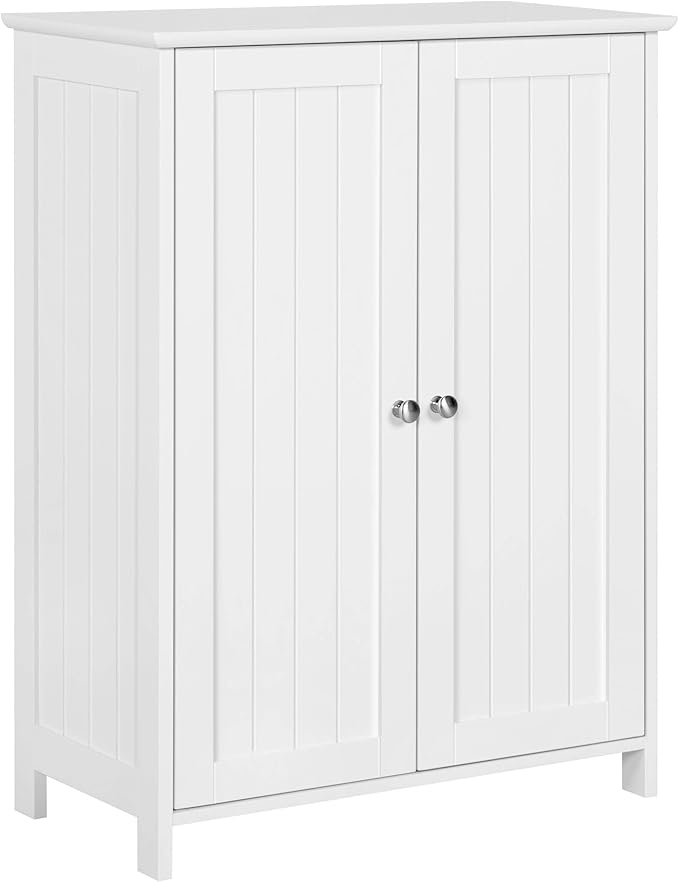 Yaheetech Bathroom Floor Cabinet, Modern Storage Freestanding Organizer Cabinet with Adjustable Shelves & Double Doors, 3-Tier Home Living Room Furniture, White