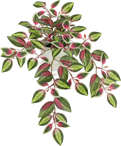 Briful Small Faux Plants Indoor Artificial Potted Silk Plants Fake Watermelon Peperomia Trailing Vine Plant for Home Office Bathroom Table Shelf Mantle Modern Decoration(Red Green- 1 Pack)