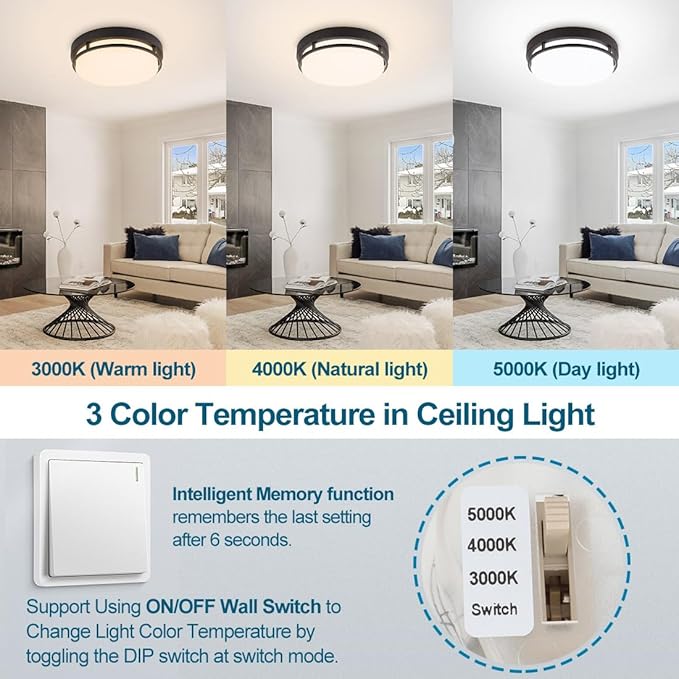 2Pack LED Flush Mount Ceiling Light Fixture 13" 20W, 3000/4000/5000K Color Adjustable, Dimmable Ceiling Lamp for Kitchen, Hallway, Stairwell, Oil Rubbed Bronze, ETL