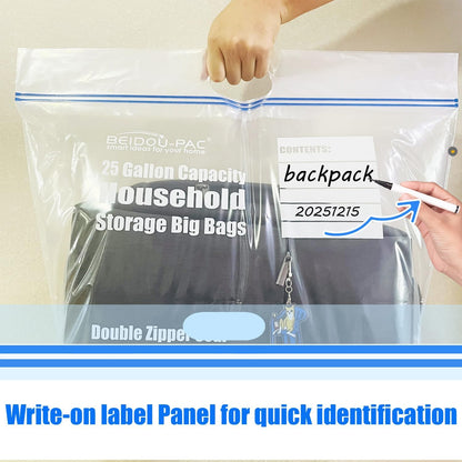 25 Gallon Jumbo Storage Bags with Handle, 30 Counts | Double Zipper Seal | Expandable Bottom, Resealable Clear zip Bags for Home Travel, Moving, Commercial and Outdoor