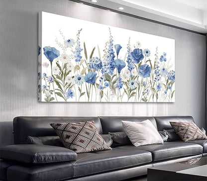 arteWOODS Elegant Flowers Wall Art - Blue White Botanical Pictures for Wall Decor Floral Blossom Canvas Painting Print Artwork for Living Room Bedroom Home Office Wall Decoration 20" x 40"