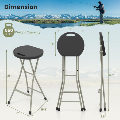 LDAILY Folding Stool, 28’’ Folding Bar Stool with Handle, Footrest, Anti-Slip Foot Pads and Steel Frame, Collapsible Round Stool Chair for Outdoor, Indoor, Garden, Camping, Fishing, Black (1)