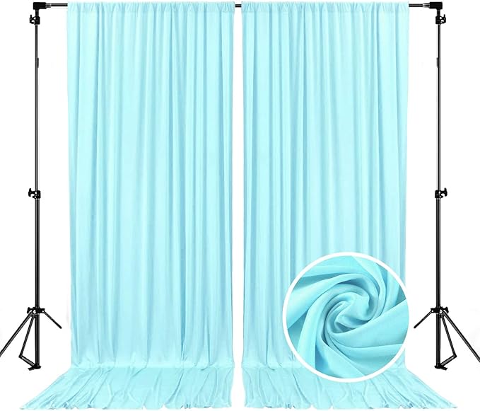 10 x 7 Feet Light Blue Backdrop Curtain for Partie, Background Curtains for Photoshoot, Birthday, Wedding, Halloween, Thanksgiving, Christmas, New Year Party Decorations 5Ft x 7Ft, 2 Panels