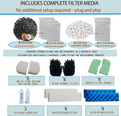 42 Pack Filter Media Kit for Fluval 306/307 Canister Filters - 2 Full Replacement Sets, Bio Foam, Ceramic Rings, Activated Carbon & Polishing Pads