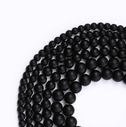 Natural Frosted Black Glass Stone Beads Gemstone Round Crystal Energy Jade Beads Stone Beads for Jewelry Making DIY Bracelet Necklace Jewelry Making 1 Strand 15.5inch 91PCS 4MM