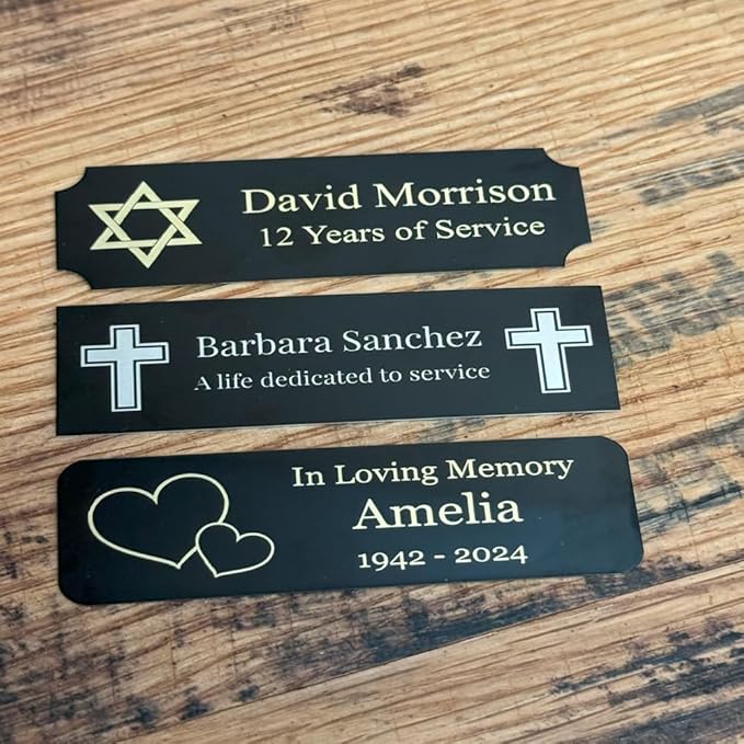 Custom Engraved Name Plates with Adhesive, Made in The USA, Personalized Pet Urn, Memorial Plaque, Picture Frame, Art Tag, Flag case (Gold Plate/Black Text, 1x3 Inch)