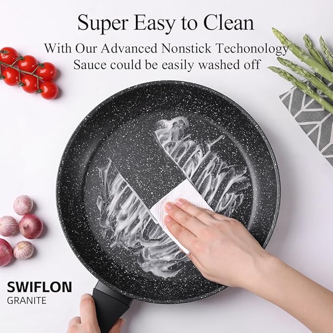 Non Stick Frying Pans,Healthy Stone Cookware,Deep Frying Pan Skillet,Omelette Pan,Nonstick Cooking Egg Pans，PFOA-free Non Toxic Frying Pan (11 Inch)