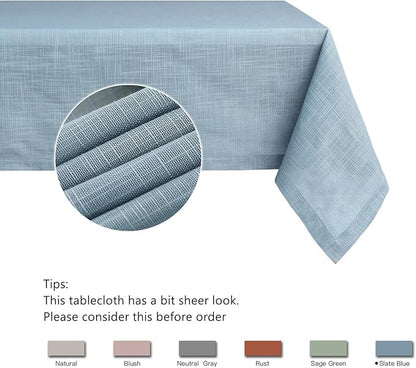 maxmill Lux Faux Linen Tablecloth with Slubby Yarn Textured Weaves Wrinkle Resistant Anti-Shrink Soft Table Cloth for Kitchen Dining Restaurant Tabletop Rectangle 60 x 120 Inch Slate Blue