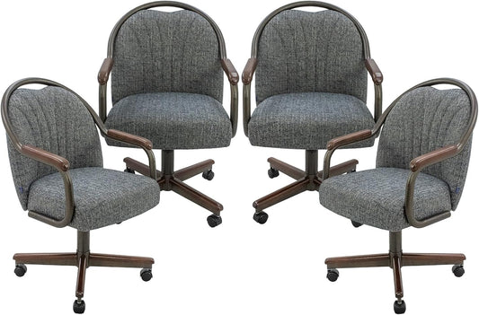 Chromcraft Medina Swivel-Tilt Caster Dining Chair - Walnut - Indigo - 4pc | Ultra‑comfy swivel‑tilt dining chair with soft wheels and sturdy support, perfect for dining rooms and home office use